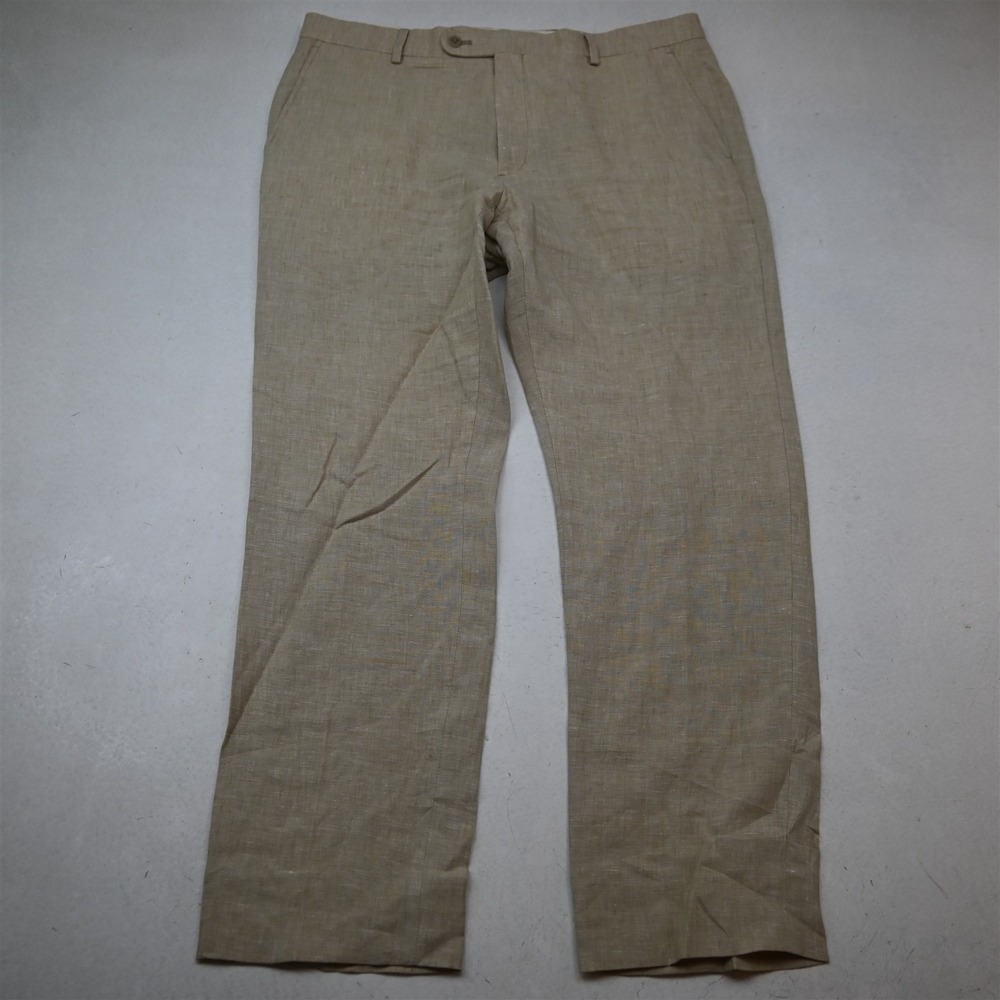 Joseph Abboud 36x30 Khaki 100% Linen Slim Fit Beach Wedding Dress Mens Pants